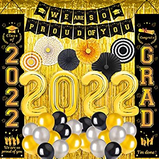 Photo 1 of 2022 Graduation Decorations kit -black and gold Graduation Party Decorations Supplies,Congrats Grad Banners,Balloons, Porch Sign,Foil Curtains,Huge 2022 School Graduation Party Set,48 Pcs (B09P68GTMR)
