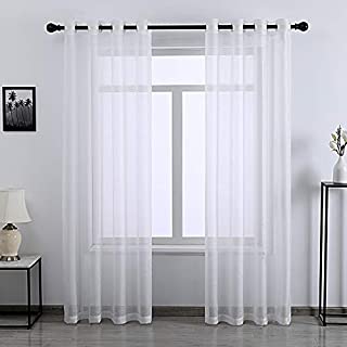 Photo 1 of 108 inch Extra Length Sheer Curtains for Bedroom - Grommet Top Solid Luxury Soft Gauze Voile Window Panels for Patio (52 W x 108 L,White,2 Pieces) (B08Y8N9MM2)
