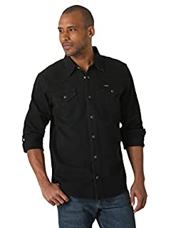 Photo 1 of Wrangler Men's Iconic Regular Fit Snap Shirt, Black Denim, Large (B09NMNV32H)
