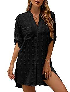 Photo 1 of Blooming Jelly Womens Bathing Suit Cover Ups Bikini Swimsuit Coverup for Swimwear Pom Pom Beach Shirt Dress(Small,Black) (B09XR8BTG6)
