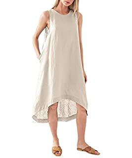 Photo 1 of Amazhiyu Women’s 100% Linen High Low Midi Dress with Pockets for Summer Casual Flowy Dresses Linen, XX-Large (B095HLSZFH)
