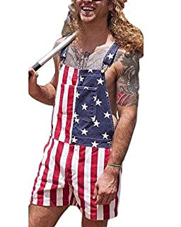 Photo 1 of American Flag Overalls Denim Bib Shorts for Men Women Adjustable Strap Jean Shorts Rompers Short Jumpsuit with Pocket, Red, 4X-Large… (B089SMGFJB)