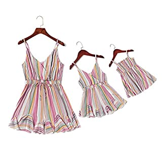 Photo 1 of IFFEI Mommy and Me Jumpsuits Matching Set Colorful Striped V-Neck Tank Jumpsuits Women M (B08G4NG1MF)
