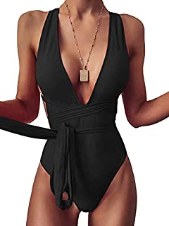 Photo 1 of Lilosy Sexy Self Tie Criss Cross Plunge Backless High Cut Thong 1 One Piece Monokini Swimsuit for Women Open Back Padded Cheeky Bathing Suit High Leg Bikini Black Large (B08T1L4NC2)
