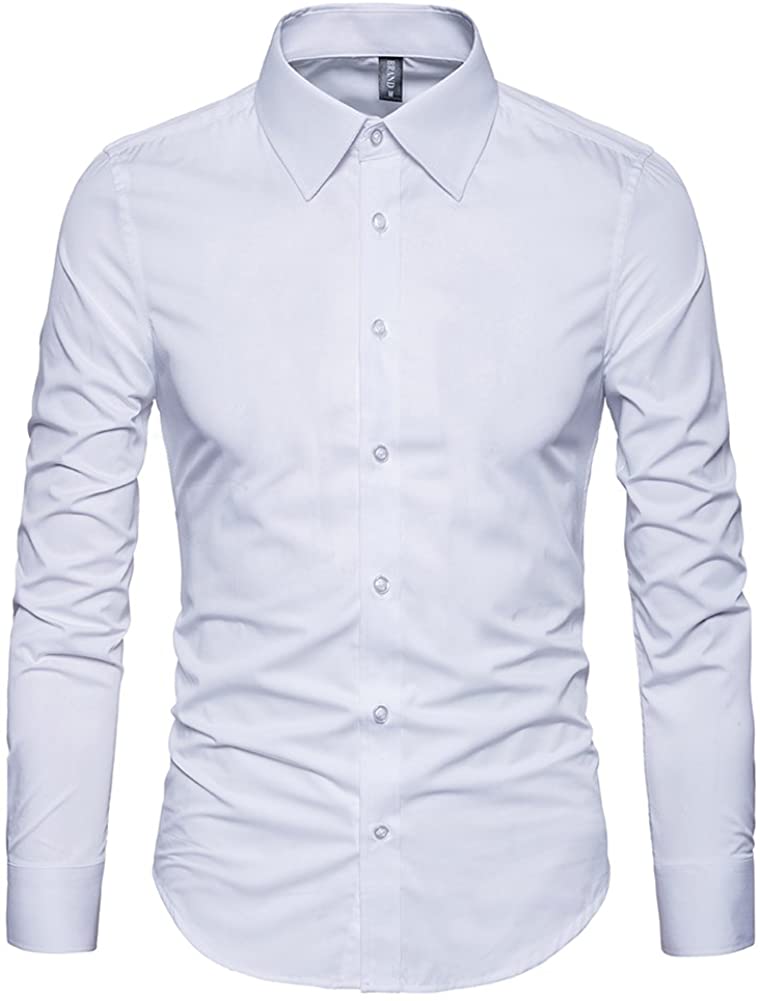 Photo 1 of Manwan walk Men's Slim Fit Business Casual Cotton Long Sleeves Solid Button Down Dress Shirts, Small