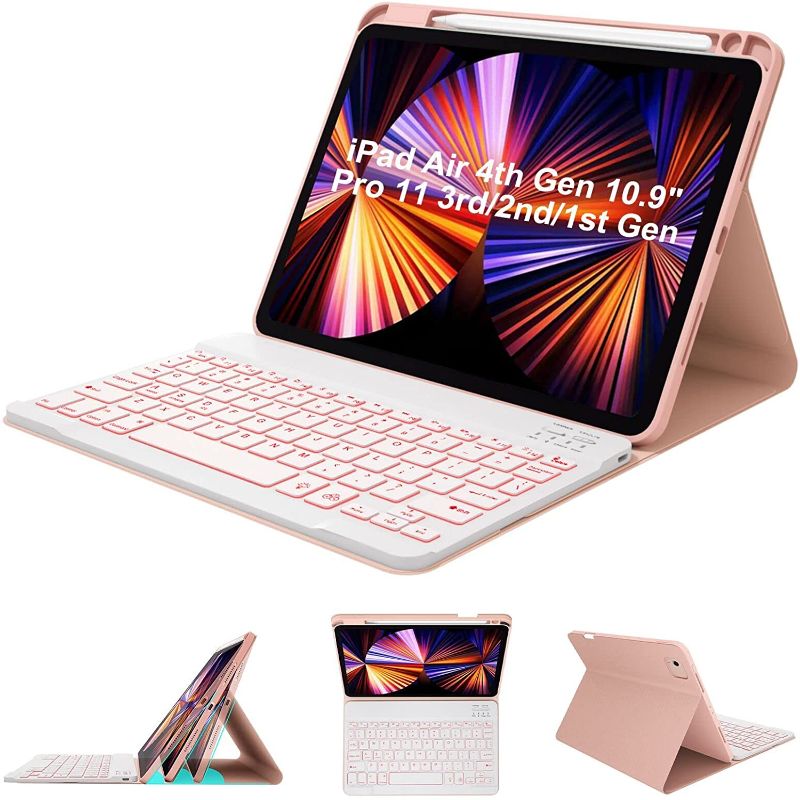 Photo 1 of iPad Keyboard Case for iPad 10.9" Air 5th Gen 2022/Air 4th Gen 2020, Pro 11" 1st Gen 2018/2nd Gen 2020/3rd Gen 2021 - Wireless BT Backlit Keyboard Auto Sleep - Wake Function, Built-in Pencil Holder