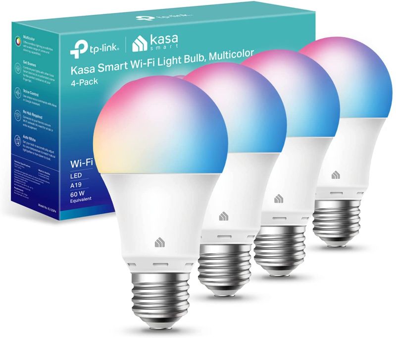 Photo 1 of Kasa Smart Light Bulbs, Full Color Changing Dimmable Smart WiFi Bulbs Compatible with Alexa and Google Home, A19, 9W 800 Lumens,2.4Ghz only, No Hub Required, 4-Pack, multicolor (KL125P4)