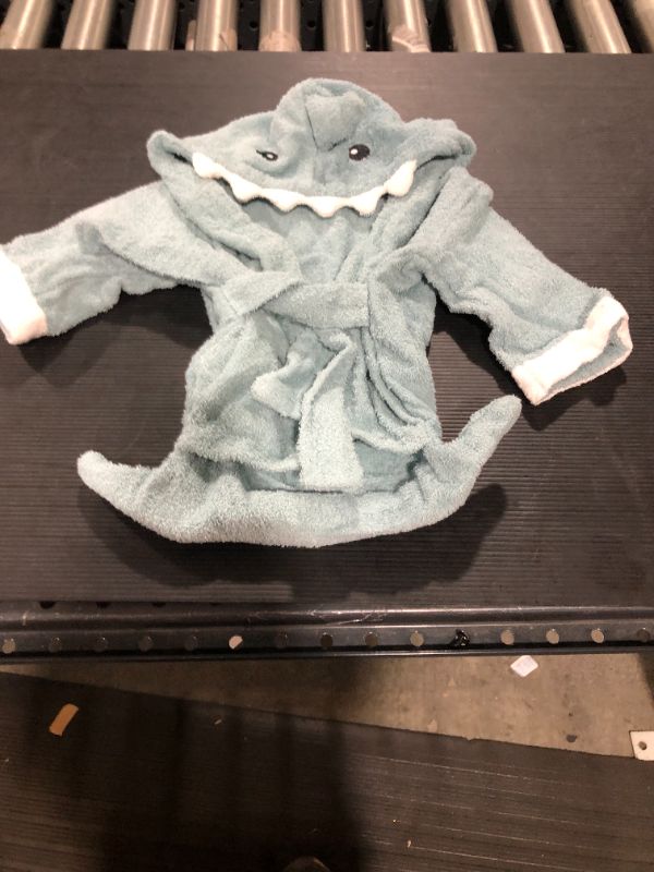 Photo 2 of Baby Aspen "Let the Fin Begin" Blue Terry Shark Robe, Blue, 0-9 months
