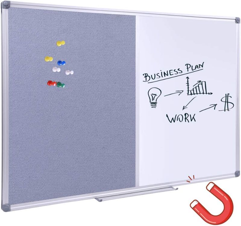 Photo 1 of DexBoard Grey Felt Bulletin/Dry Erase Combo Board, Magnetic Whiteboard/Grey Felt Bulletin Combination Board with Pen Tray, 36 x 24 Inch
