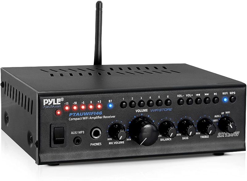 Photo 1 of Pyle WiFi Stereo Amplifier Receiver Professional Home Theater Audio System Wireless Bluetooth Connectivity AUX MP3 Music Streaming 1/4'' Input & Mic Paging/Mixing Control 240 Watt - PTAUWIFI46.5
