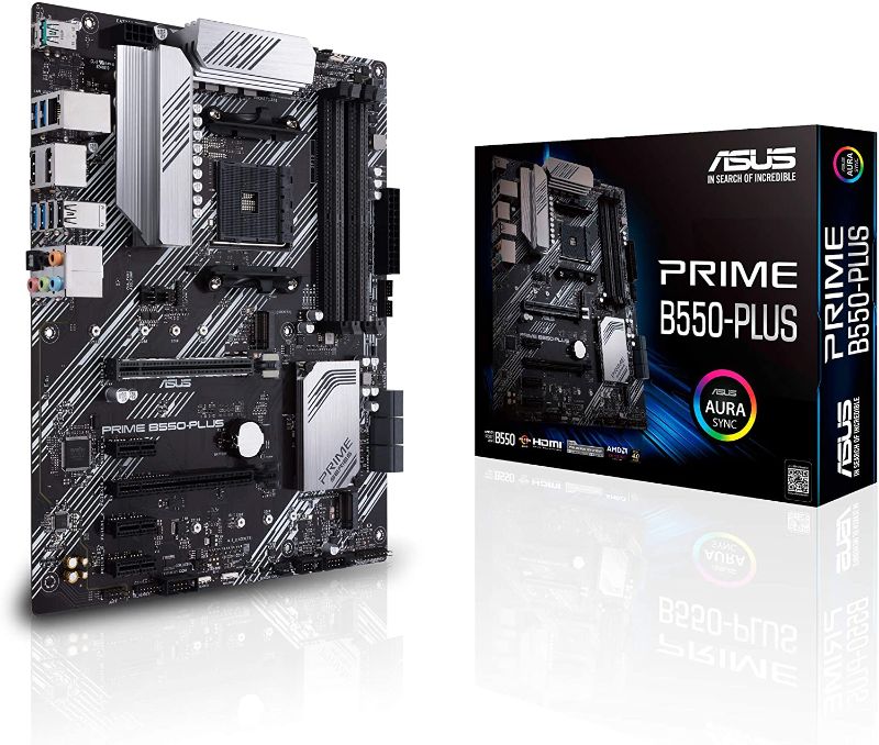 Photo 1 of ASUS Prime B550-PLUS AMD AM4 Zen 3 Ryzen 5000 & 3rd Gen Ryzen ATX Motherboard (PCIe 4.0, ECC Memory, 1Gb LAN, HDMI 2.1, DisPlayPort 1.2 (4K@60HZ), Addressable Gen 2 RGB Header and Aura Sync)
