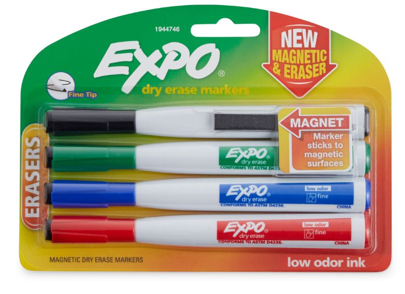 Photo 1 of Expo Magnetic Dry Erase Markers, Fine Tip, Assorted, 4/Pack (5 Pack)