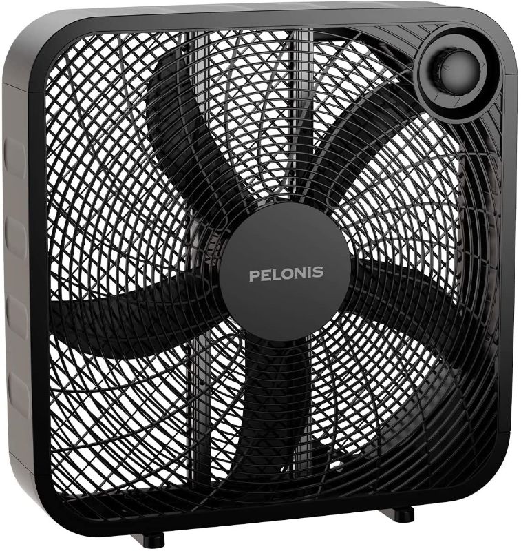 Photo 1 of PELONIS 3-Speed Box Fan For Full-Force Circulation With Air Conditioner, Upgrade Floor Fan, Black