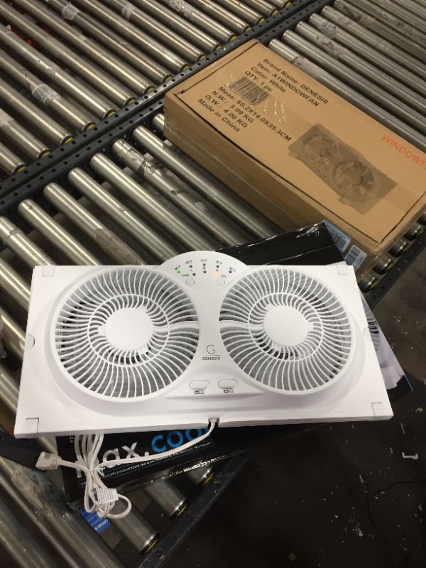 Photo 2 of Genesis Twin Fan High Velocity Reversible AirFlow Fan, LED Indicator Lights Adjustable Thermostat & Max Cool Technology, ETL Certified, White (A1WINDOWFAN)