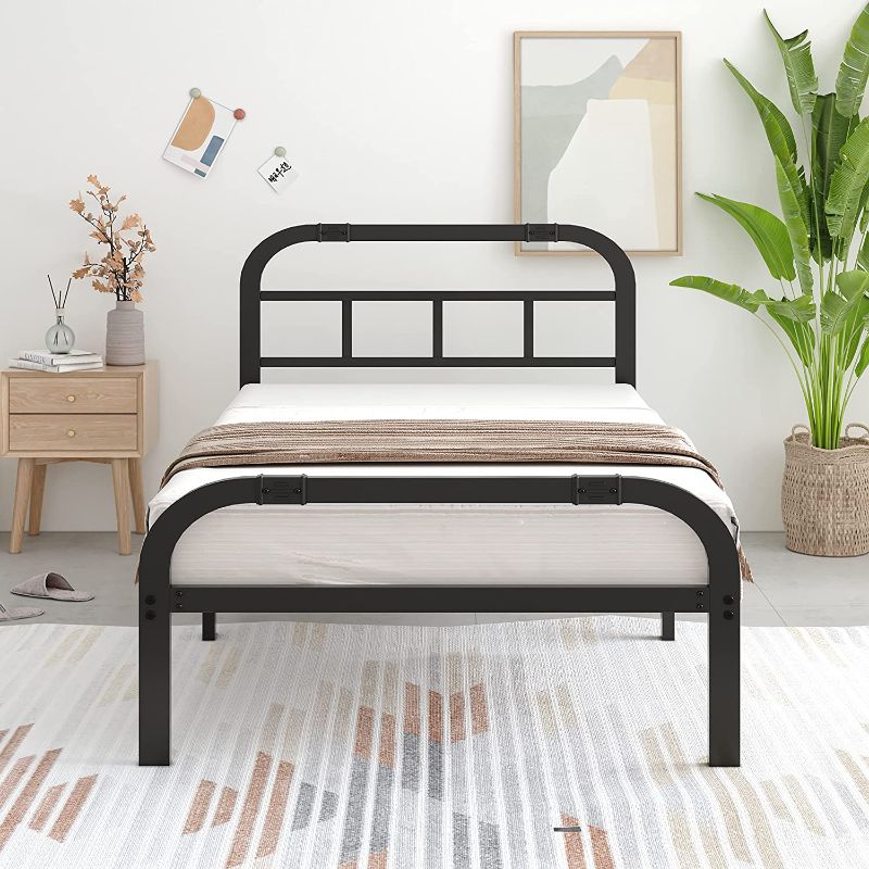 Photo 1 of Artimorany 14 Twin XL Bed Frame with Headboard and Footboard, Heavy Duty Platform Bed Frame No Box Spring Needed, Anti-Slip Metal Mattress Foundation, Black