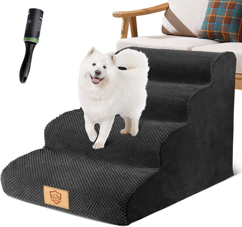 Photo 1 of Kphico High Density Foam Dog Steps 4-Steps,Extra Wide Deep Pet Steps,Non-Slip Ladder Stairs,Soft Dog Stairs for for Portable Older Dogs,Injured Pets and Cats(Send A pet Hair Remover Roller)