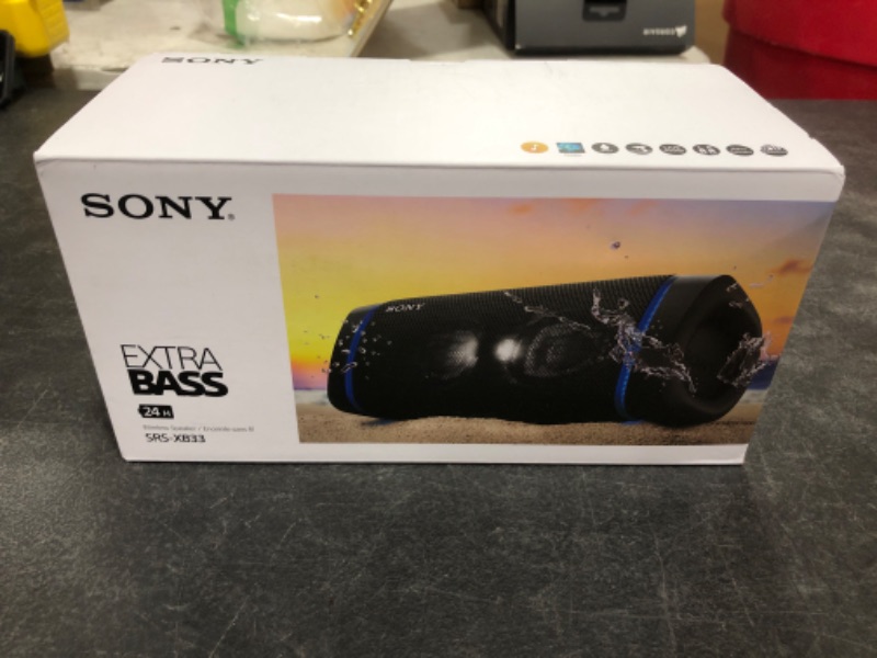 Photo 3 of Sony SRS-XB33 EXTRA BASS Wireless Bluetooth Portable Speaker, IP67 Waterproof & Durable for Home, Outdoor, and Travel, 24 Hour Battery, Party Lights, USB Type-C, and Speakerphone, Black. OPEN BOX. PRIOR USE.
