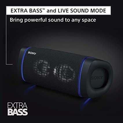 Photo 2 of Sony SRS-XB33 EXTRA BASS Wireless Bluetooth Portable Speaker, IP67 Waterproof & Durable for Home, Outdoor, and Travel, 24 Hour Battery, Party Lights, USB Type-C, and Speakerphone, Black. OPEN BOX. PRIOR USE.
