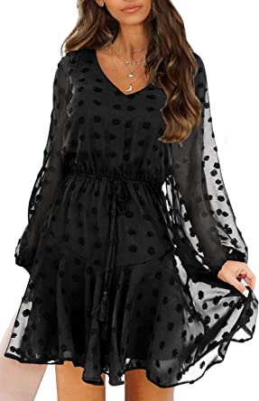 Photo 1 of KIRUNDO Women’s Dress Long Sleeves V Neck Flowy Mini Dress Swiss Dot High Waist Chiffon Casual Dress with Belt
SIZE XL.