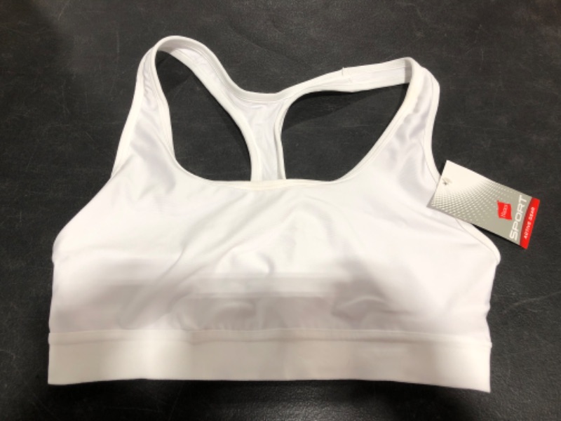 Photo 1 of HANES WOMEN'S SPORTS BRA. WHITE. SIZE XL. HAS TAGS BUT HAS BEEN WORN. PRIOR USE.