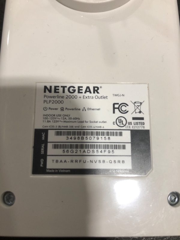 Photo 5 of NETGEAR Powerline adapter Kit, 2000 Mbps Wall-plug, 2 Gigabit Ethernet Ports with Passthrough + Extra Outlet (PLP2000-100PAS)
OPEN BOX. PRIOR USE.