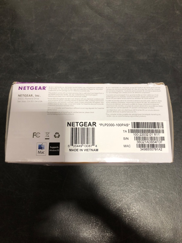 Photo 6 of NETGEAR Powerline adapter Kit, 2000 Mbps Wall-plug, 2 Gigabit Ethernet Ports with Passthrough + Extra Outlet (PLP2000-100PAS)
OPEN BOX. PRIOR USE.