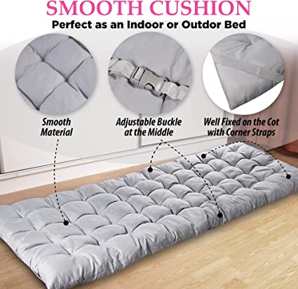 Photo 2 of Zone Tech Outdoor Camping Cot Pads Mattress - Classic Gray Premium Quality Comfortable Thicker Cotton Sleeping Cot Lightweight Waterproof Bottom Pad Mattress for Adult, Kids Perfect for Hiking, Beach
