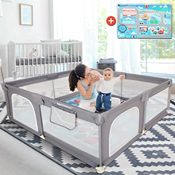 Photo 1 of Baby Playpen with Mat, Large Playpen For Babies and Toddlers, 71"L x 59"W x 25.5"D Baby Fence Play Area with Playmat, 360° Visible Playard for Baby, Indoor Extra Large Baby Playpen for Infants Age 1-3
NEW, OPEN BOX.