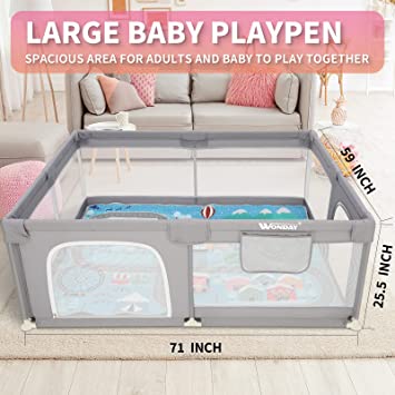 Photo 2 of Baby Playpen with Mat, Large Playpen For Babies and Toddlers, 71"L x 59"W x 25.5"D Baby Fence Play Area with Playmat, 360° Visible Playard for Baby, Indoor Extra Large Baby Playpen for Infants Age 1-3
NEW, OPEN BOX.