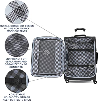 Photo 2 of Travelpro Maxlite 5 Softside Expandable Luggage with 4 Spinner Wheels, Lightweight Suitcase, Men and Women, Black, Checked-Medium 25-Inch
