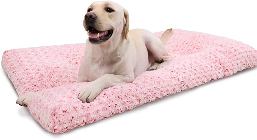 Photo 1 of Washable Dog Bed Deluxe Plush Dog Crate Beds Fulffy Comfy Kennel Pad Anti-Slip Pet Sleeping Mat for Large, Jumbo, Medium, Small Dogs Breeds, 35" x 23", Pink
PRIOR USE. 