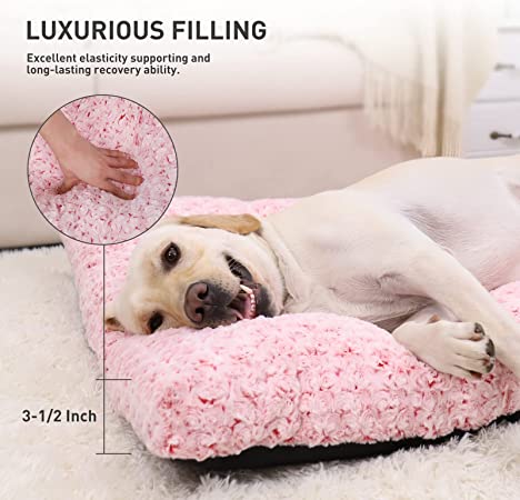 Photo 2 of Washable Dog Bed Deluxe Plush Dog Crate Beds Fulffy Comfy Kennel Pad Anti-Slip Pet Sleeping Mat for Large, Jumbo, Medium, Small Dogs Breeds, 35" x 23", Pink
PRIOR USE. 