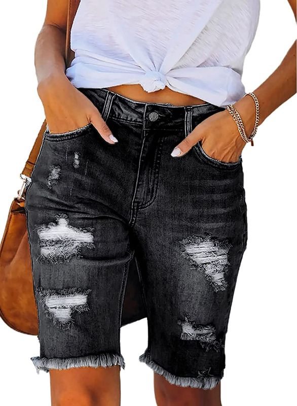 Photo 1 of Sidefeel Women Bermuda Shorts Denim Destroyed Raw Hem Shorts Jeans XL
