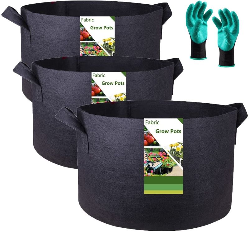 Photo 1 of 3-Pack 50 Gallon Garden Plant Grow Bags (30x16 inch) Reusable Fabric Plant Pots for Tomato,Potato Planter,Veggies Planting Bag,Flower Pot,Barrel Planter,Garden Container,Leaf Bag with Gardening Gloves
