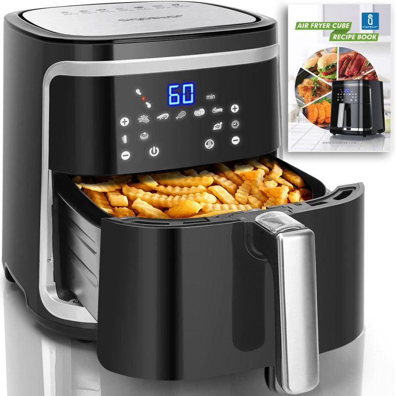 Photo 1 of 7.4 QT Air Fryer(Recipes), 9 in 1 Aigostar Air Fryer Oilless Oven with 8 Presets + Manual Mode, , LED Touchscreen, Removable Nonstick Basket & Drawer Dishwasher Safe Square Design Basket.
