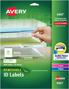 Photo 1 of Avery Self-Adhesive White Removable Laser Id Labels, 1/2" x 1-3/4, 2000 per Pack (6467)
OPEN PACKAGE.