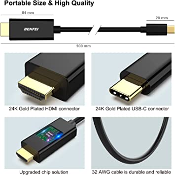 Photo 2 of BENFEI USB C to HDMI Cable, BENFEI USB Type-C to HDMI 3 Feet Cable [Thunderbolt 3 Compatible] for MacBook Pro 2020/2019/2018, MacBook Air/iPad Pro 2018, Samsung Galaxy S10/S9, Surface Book 2 and More
