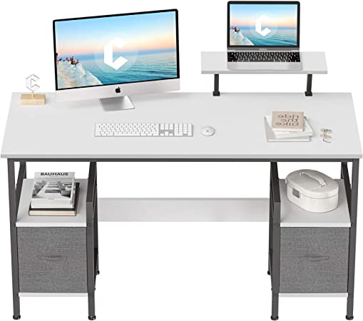 Photo 1 of CubiCubi Computer Desk 55 Inch Home Office Multipurpose Writing Desk with Extra Storage Rack and Moveable Shelf, White. OPEN BOX, PRIOR USE.
