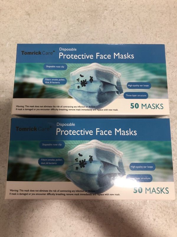 Photo 3 of TomrickCare Adult Face Masks Disposable 50 PCS,3 Ply
LOT OF 2. 