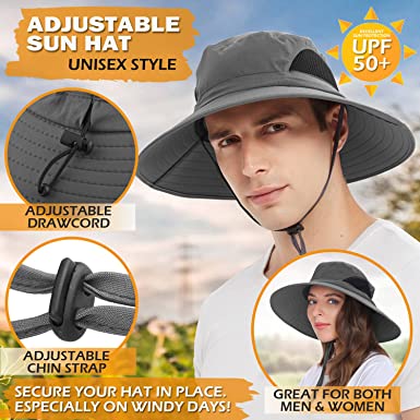 Photo 2 of EINSKEY Sun Hat for Men/Women, Waterproof Wide Birm Bucket Hat UV Protection Boonie Hat for Fishing Hiking Garden Beach
ONE SIZE.