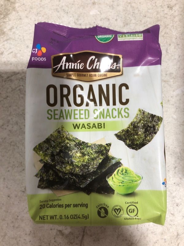 Photo 2 of ANNIE CHUN'S, Seaweed Snk, Og2, Wasabi, Pack of 12, Size .16 OZ, (Gluten Free GMO Free Vegan 95%+ Organic)
BB 06/2022.
