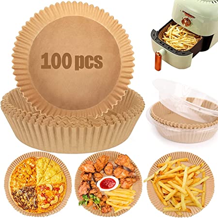 Photo 1 of 100 PCS Air Fryer Disposable Paper Liner, Non-Stick Air Fryer Parchment Liner for Baking, Cooking, Roasting and Microwave
