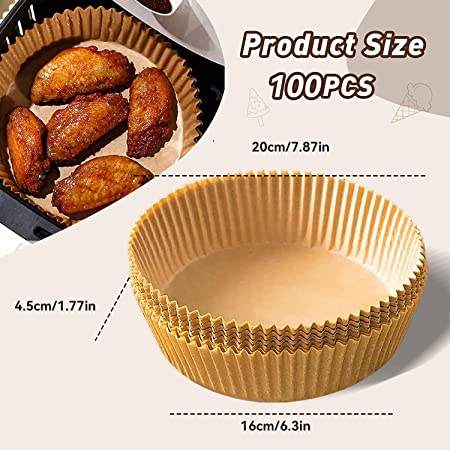 Photo 2 of 100 PCS Air Fryer Disposable Paper Liner, Non-Stick Air Fryer Parchment Liner for Baking, Cooking, Roasting and Microwave
