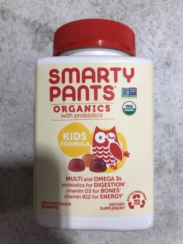 Photo 1 of SmartyPants Organic Kids Multivitamin, Daily Gummy Vitamins: Probiotics, Vitamin C, D3, Zinc, & B12 for Immune Support, Energy & Digestive Health, Assorted Fruit Flavor, 120 Gummies, 30 Day Supply
BB 09/2022.