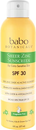 Photo 1 of Babo Botanicals Sheer Zinc Continuous Spray Sunscreen SPF 30 with 100% Mineral Active, Non-Nano, Water-Resistant, Reef-Friendly, Fragrance-Free, Vegan, For Babies, Kids or Sensitive Skin - 6 oz.
