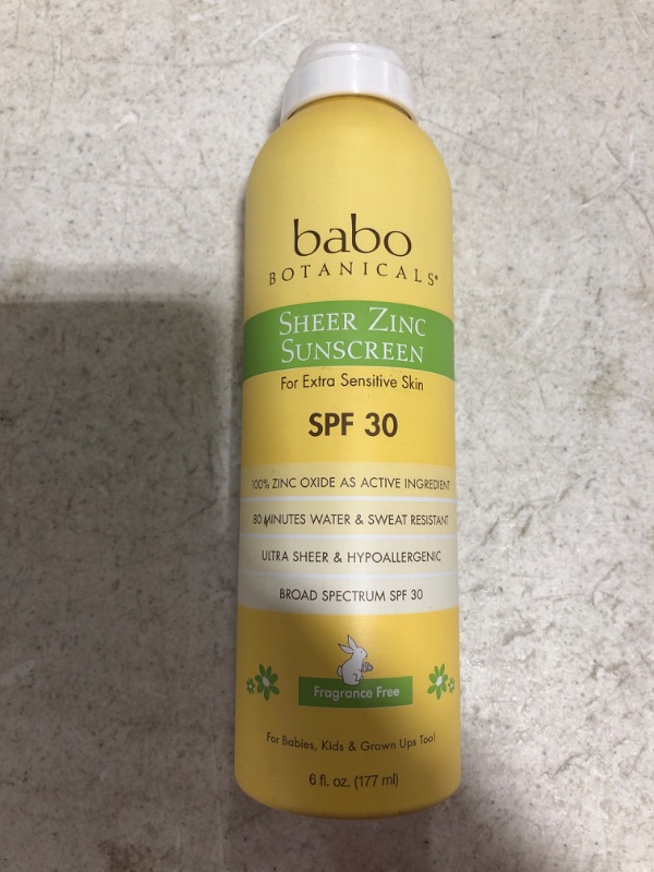 Photo 3 of Babo Botanicals Sheer Zinc Continuous Spray Sunscreen SPF 30 with 100% Mineral Active, Non-Nano, Water-Resistant, Reef-Friendly, Fragrance-Free, Vegan, For Babies, Kids or Sensitive Skin - 6 oz.
