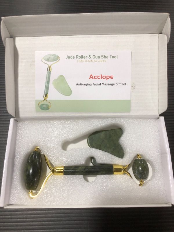 Photo 1 of ACCLOPE ANTI-AGING NATURAL STONE JADE FACIAL MASSAGE GIFT SET.