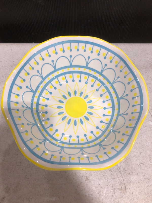 Photo 1 of 10 INCH SALAD LARGER WAVE STYLE BOWLS FOR KITCHEN. YELLOW/BLUE/WHITE COLORING. BOX OF 2. 