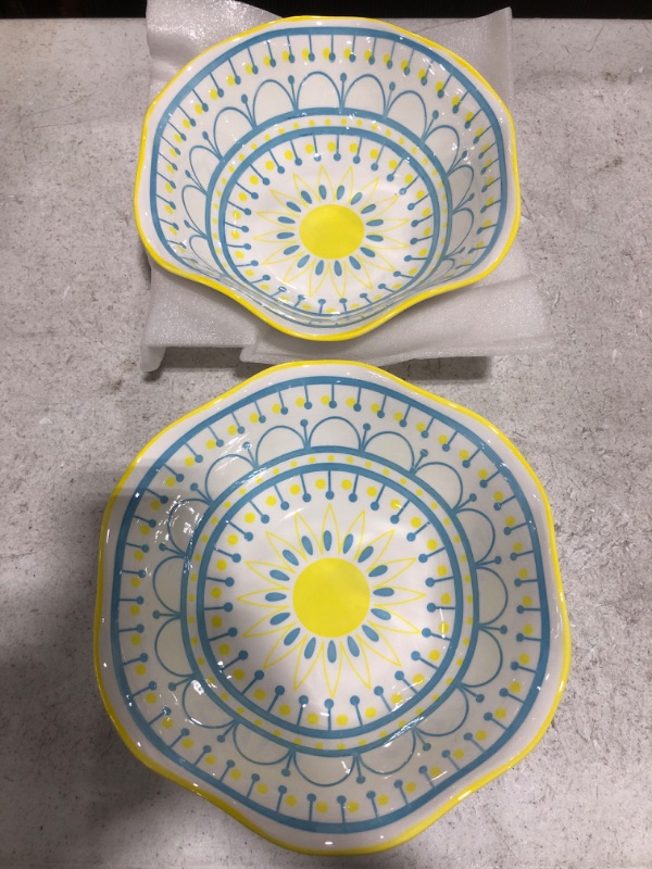 Photo 2 of 10 INCH SALAD LARGER WAVE STYLE BOWLS FOR KITCHEN. YELLOW/BLUE/WHITE COLORING. BOX OF 2. 