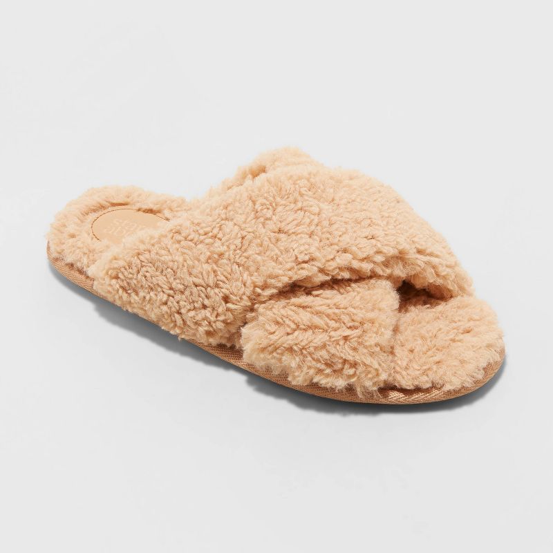 Photo 1 of [Size 7/8] Women's Paris Crossband Faux Shearling Slippers - Stars Above™ [Camel]
